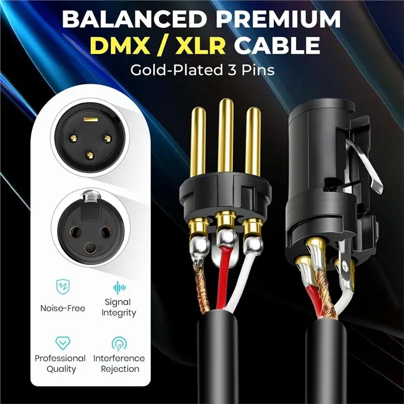 B76B 2Pcs 10ft DMX512 Cable 3-Pin XLR Male to Female, Gold-Plated Flexible for Microphone Stage Light Mixer