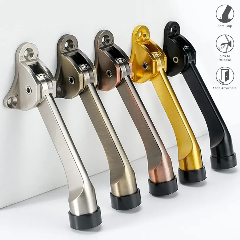 

Zinc Alloy Thickened Door Stopper Kick Down Door Holder Rubber Buffer Door Wall Mounted Stopper Home Bedroom Bathroom Supply