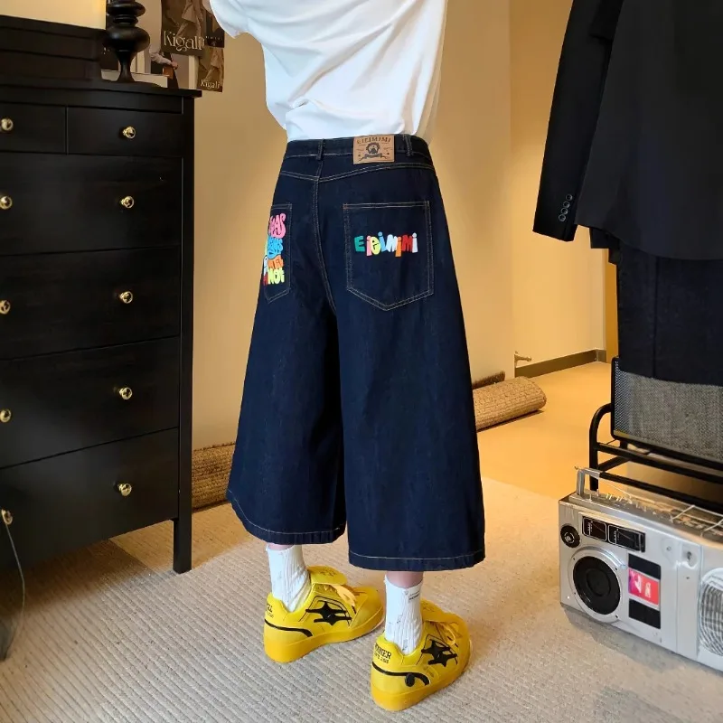 Men's and women's pants summer new outdoor retro sports printed pattern work pants versatile straight leg seven quarter jeans