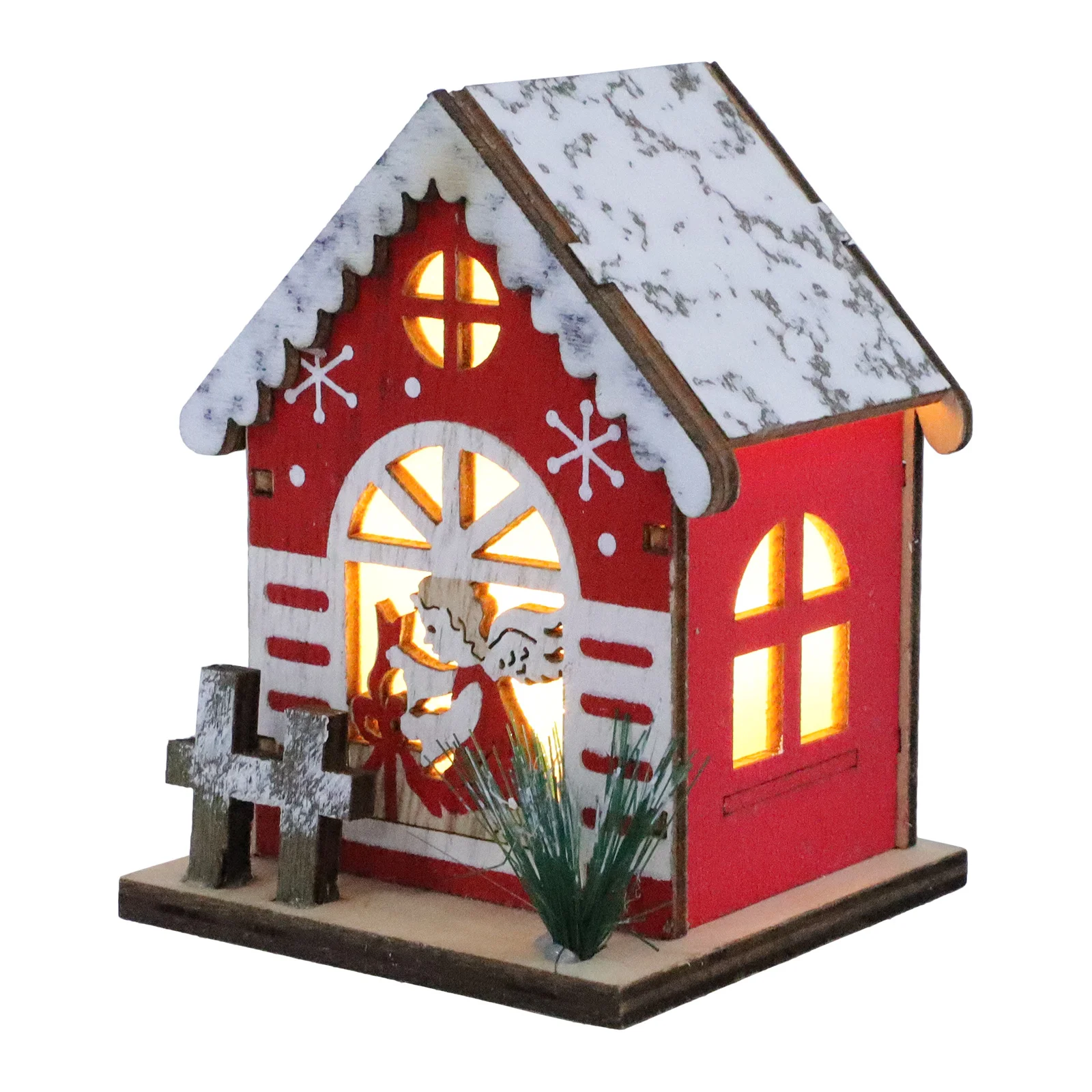 ديكور منزل خشبي متوهج، زينة مشهد عيد الميلاد مع براعة دقيقة لمتجر المنزل والمكتب والعطلات وعرض عيد الميلاد المتوهج