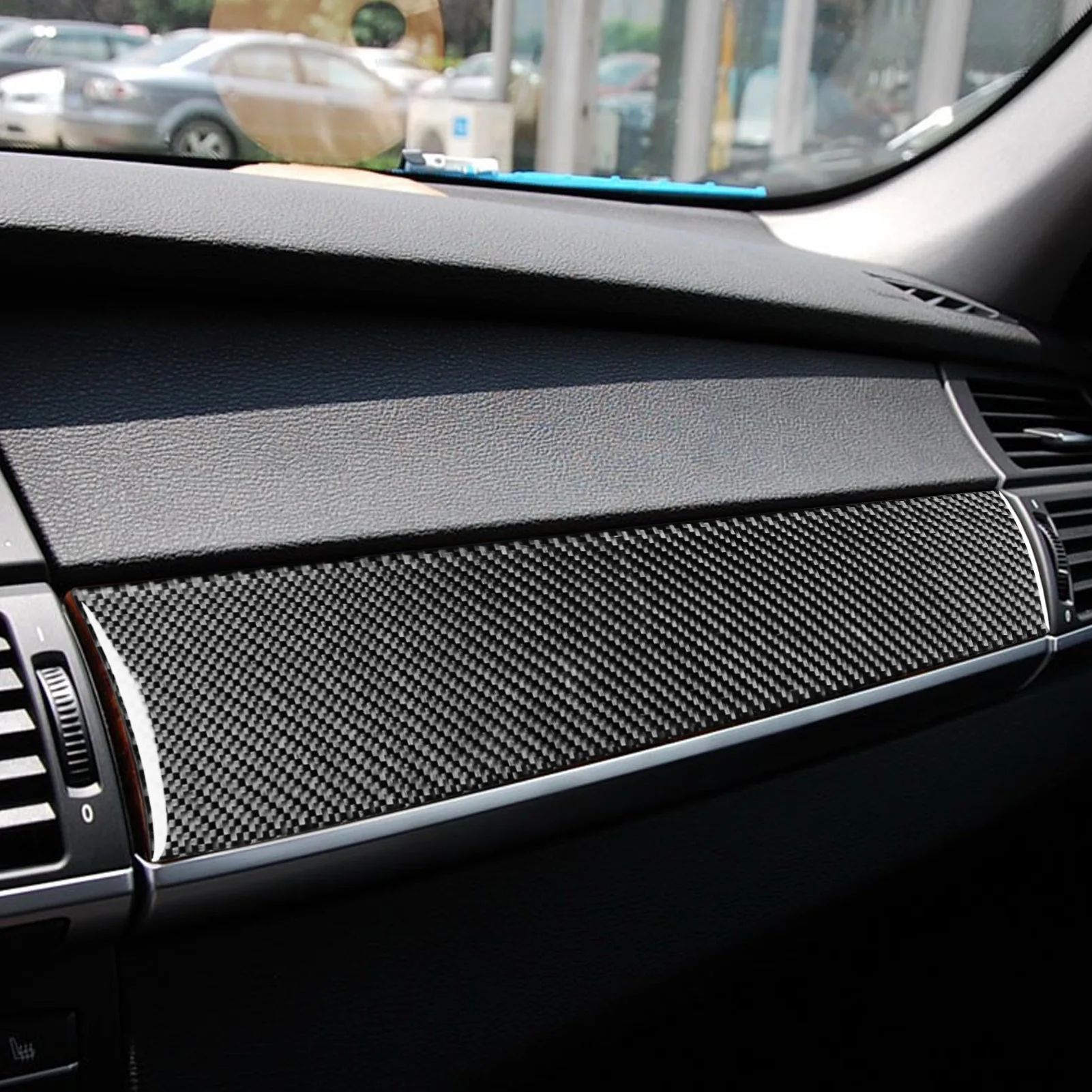 لسيارات BMW X5 E70 2006-2013 ألياف الكربون سيارة مساعد الطيار لوحة القيادة صندوق القفازات الداخلية الخشب الحبوب تقليم اكسسوارات ملصقات