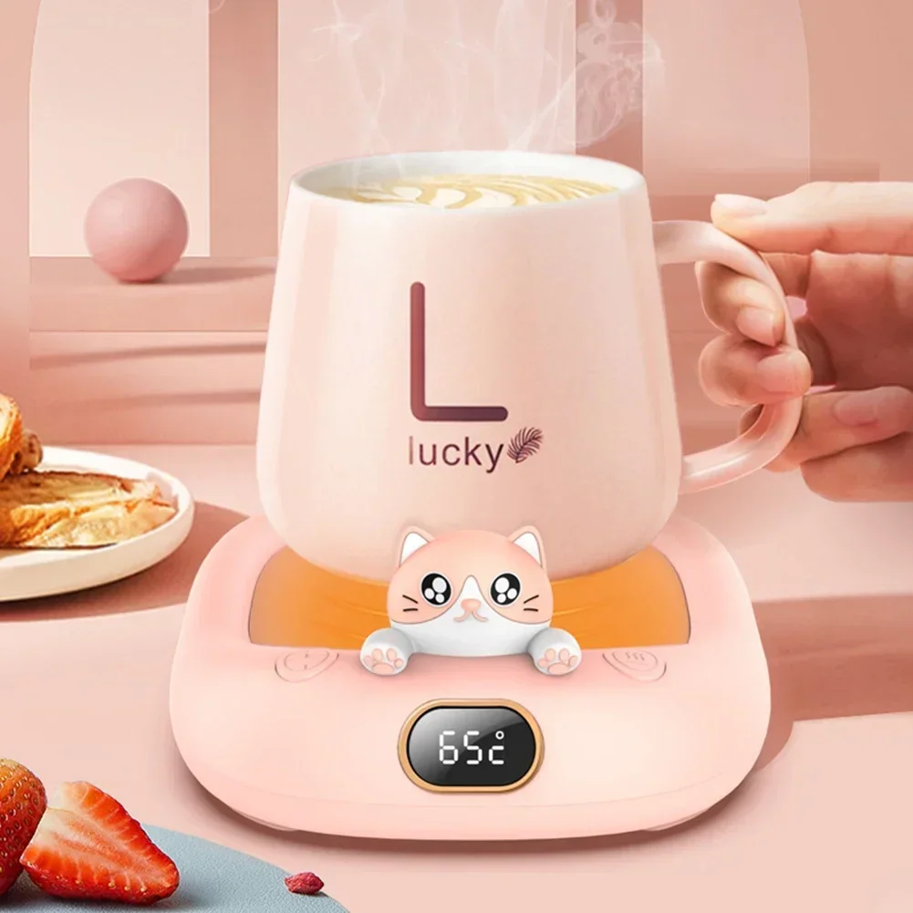 Cat Shape Smart Thermostatic Hot Plate MilkTea Water Heating Pad 4-Speed Mini Portable Cup Warmer Coffee Mug Heating Coaster