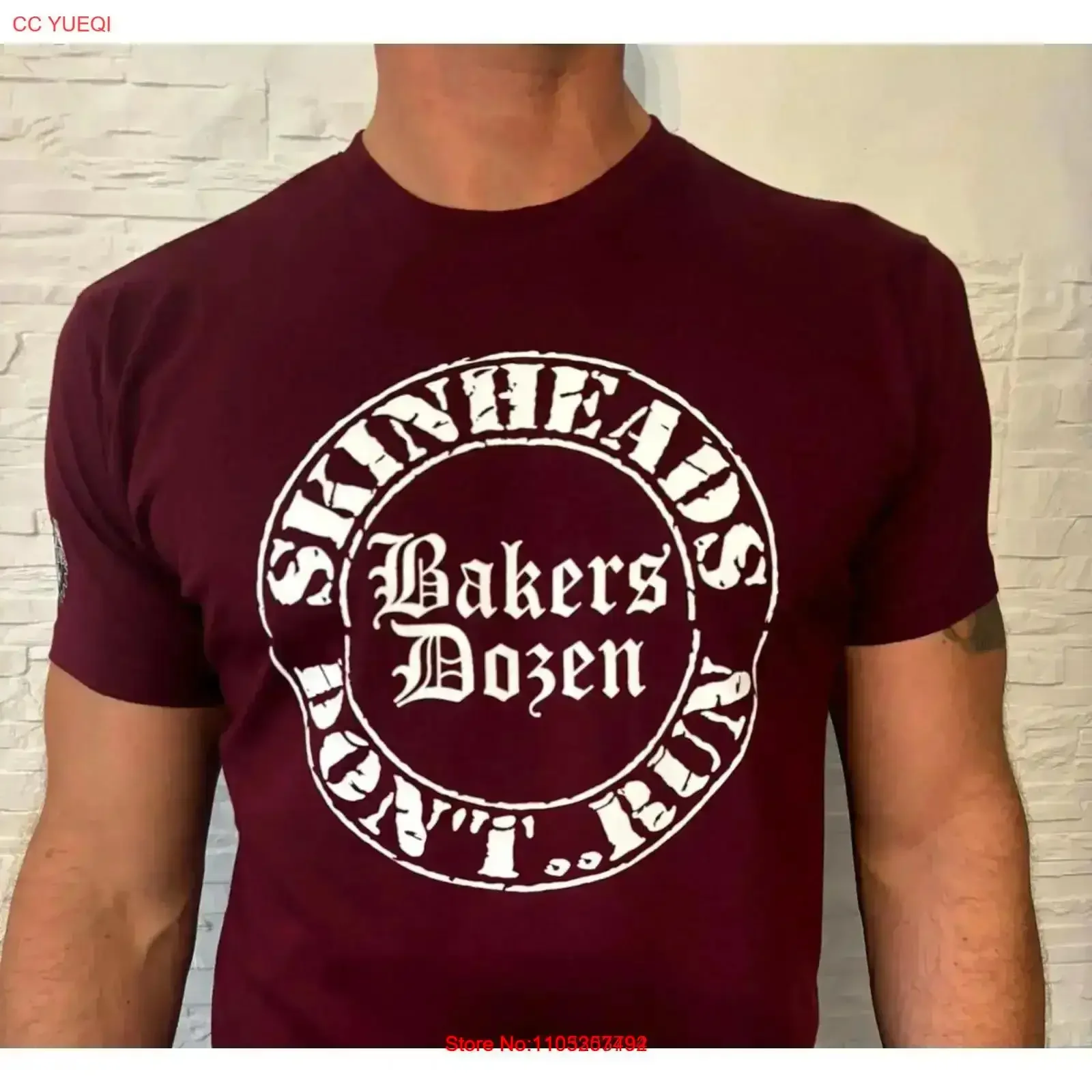 Bakers Dozen Burgundy T Shirt Oi Skinhead size L vintage Washed designer clothes Versatile Breathable Slightly vintage Washed