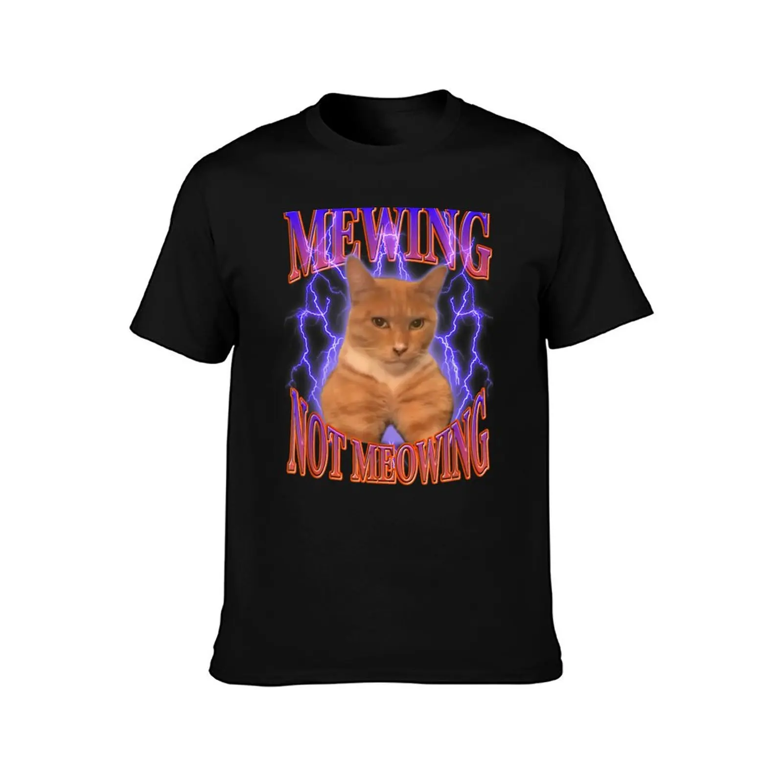 Mewing Not Meowing Funny Cat Meme T-Shirt Sports Casual Short Sleeve Cotton Tee T-Shirt