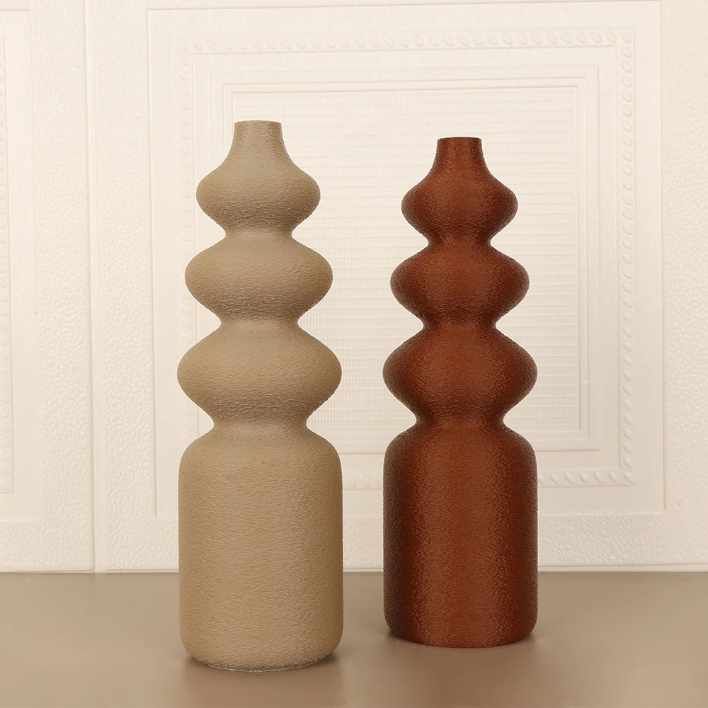 Cross-Border Wabi-Sabi Style Layered Gourd Shaped Texture Decorative Vase For Warm Natural-Style Home Desktop Soft Decoration Sc