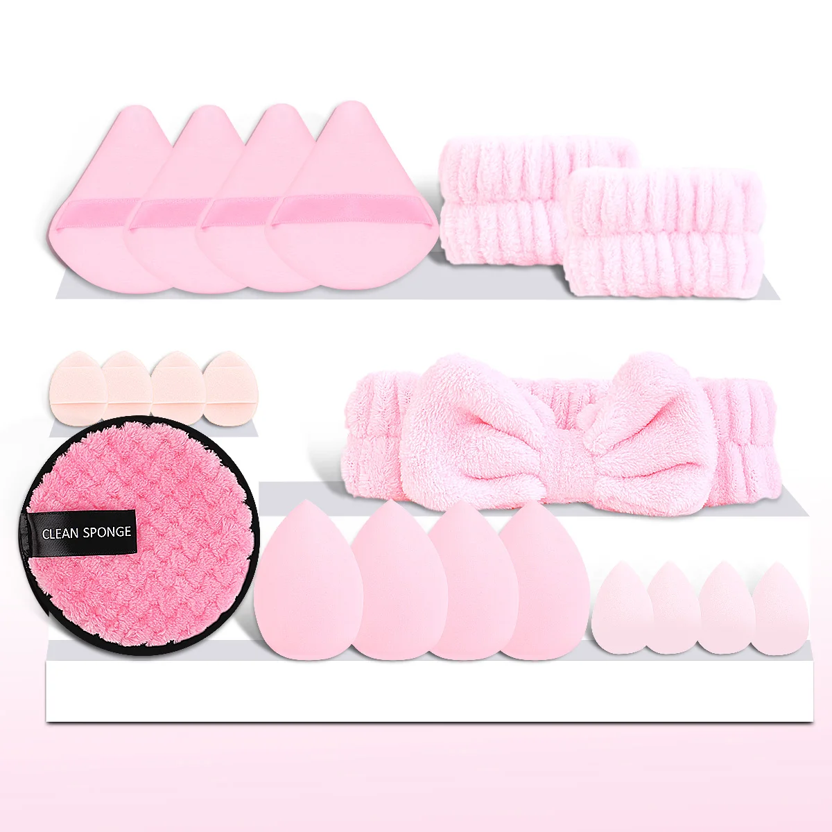 Ensemble de 20 bouffées, un outil idéal pour fond de teint liquide et un maquillage en poudre libre, comme cadeau de Noël.