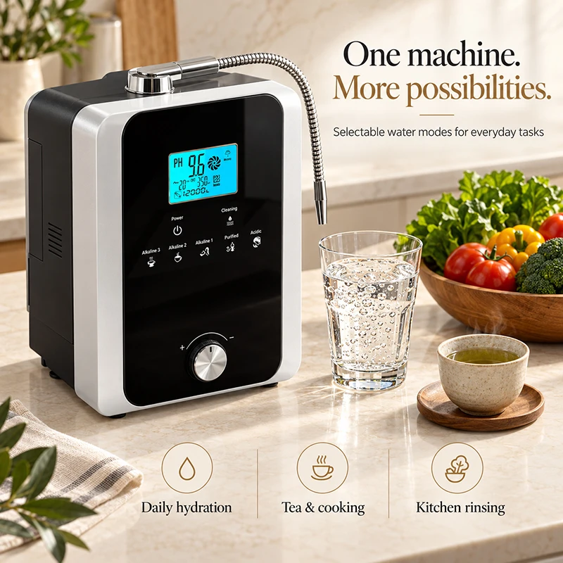 Alkaline Water Ionizer Machine, 11 Titanium Platinum Plates, Hydrogen Generator, Home Countertop Purifier Filter