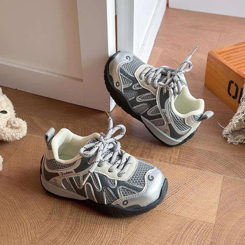 Toddler Kids Hiking Sneakers, Breathable Mesh Outdoor Trekking Shoes Lace Up Non-Slip Thick Sole Boys Girls Casual Walking Shoes