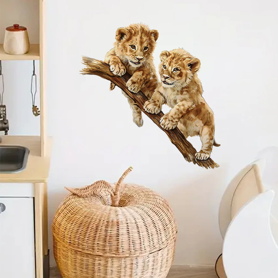 ملصقات حائط على شكل أسد كرتوني - قابلة للتقشير واللصق قابلة للإزالة لغرفة الأطفال وغرفة اللعب - ديكور على شكل حيوان لطيف