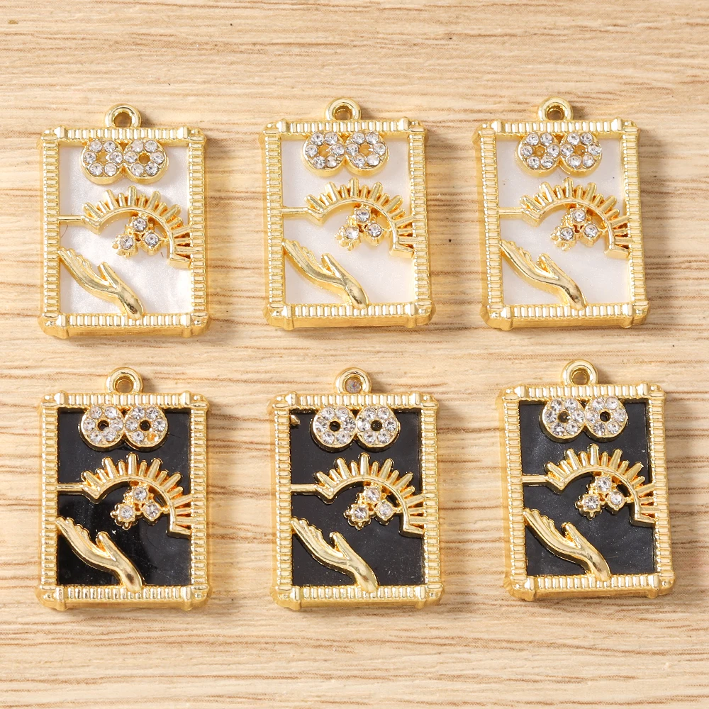 Tusember 5 Stück vergoldete Tarot-Stern-Mond-Böses-Auge-Hamsa-Hand-Anhänger Talisman-Charms für DIY-Schmuckherstellung, Halsketten, Ohrringe – Detail 21