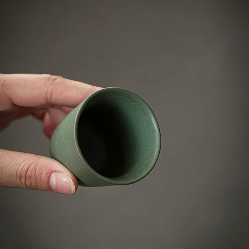 1 Pc Japanese Green Ceramic Teacup Travel Meditation Cup Handmade Pottery Tea Bowl Master Tea Cup Household Tea Set 50ml