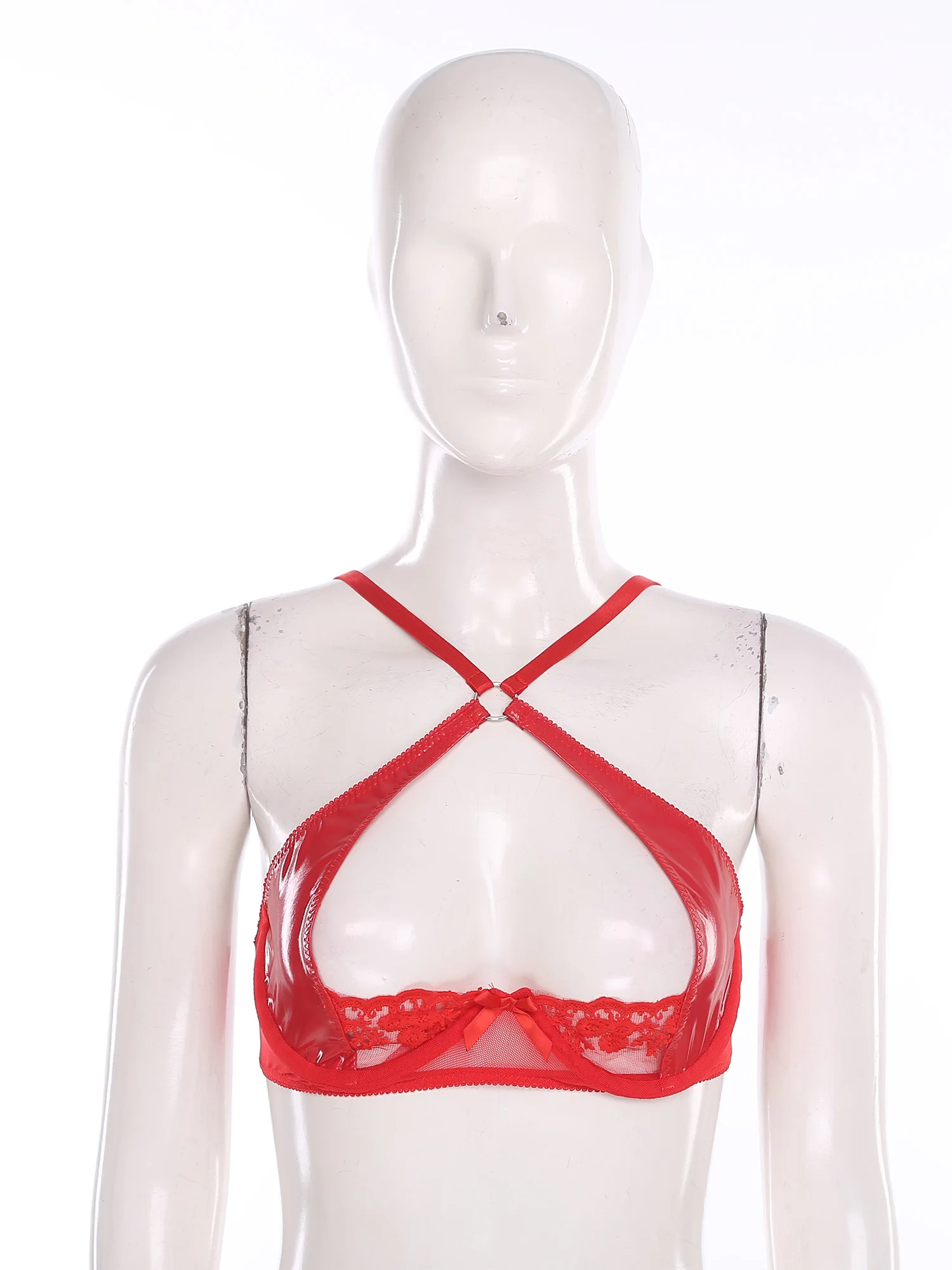 Женский бюстгальтер пуш-ап с вырезами, топы из глянцевой искусственной кожи, кружевной бюстгальтер без косточек с вышивкой, крест-накрест, уплотнительное кольцо, связанные стержни, балконет, ночное белье