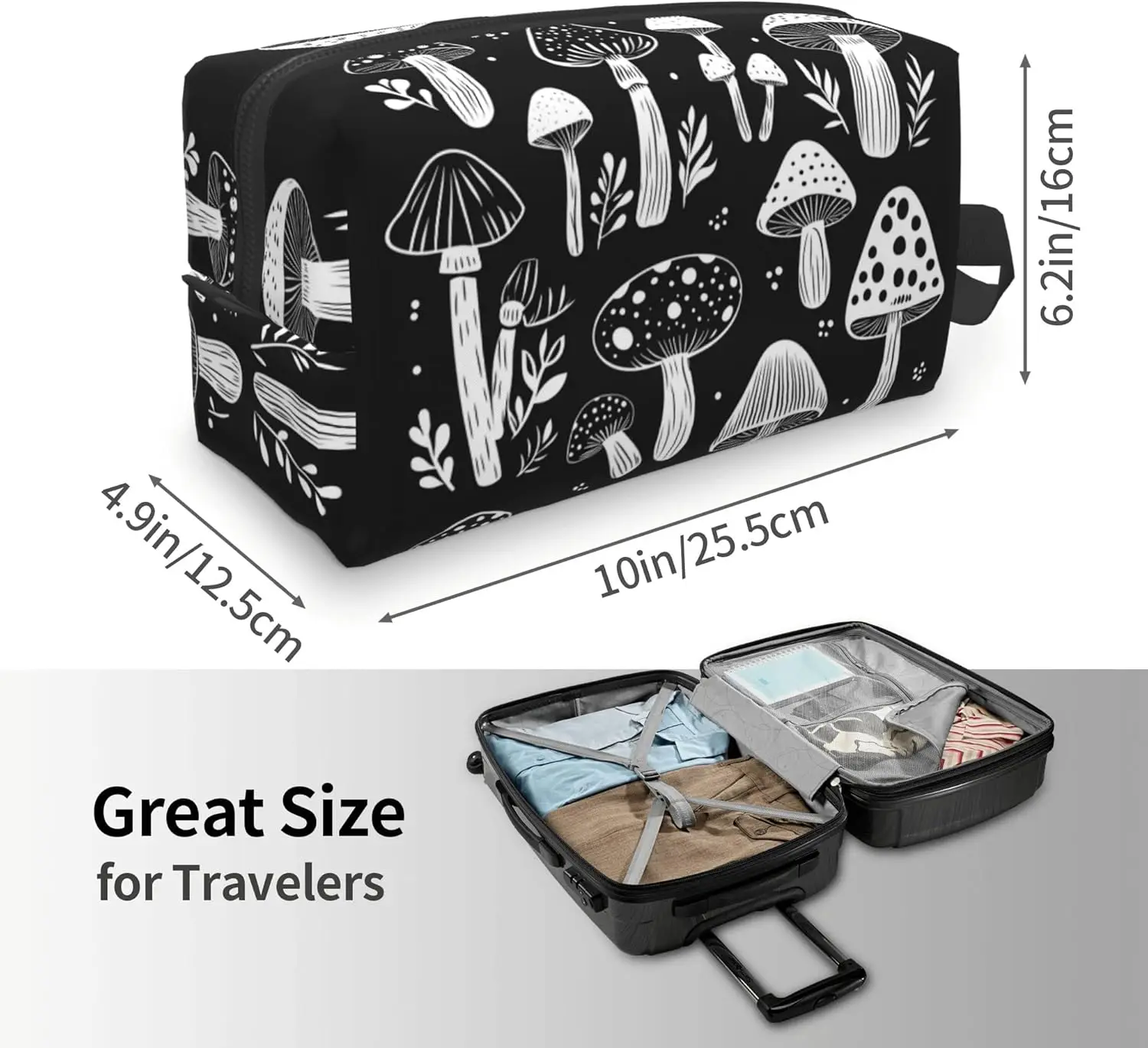 Gothic Travel Toiletry Bag for Women Men Waterproof Makeup Pouch Wash Bags Accessories Organizer Art Mushroom view 5