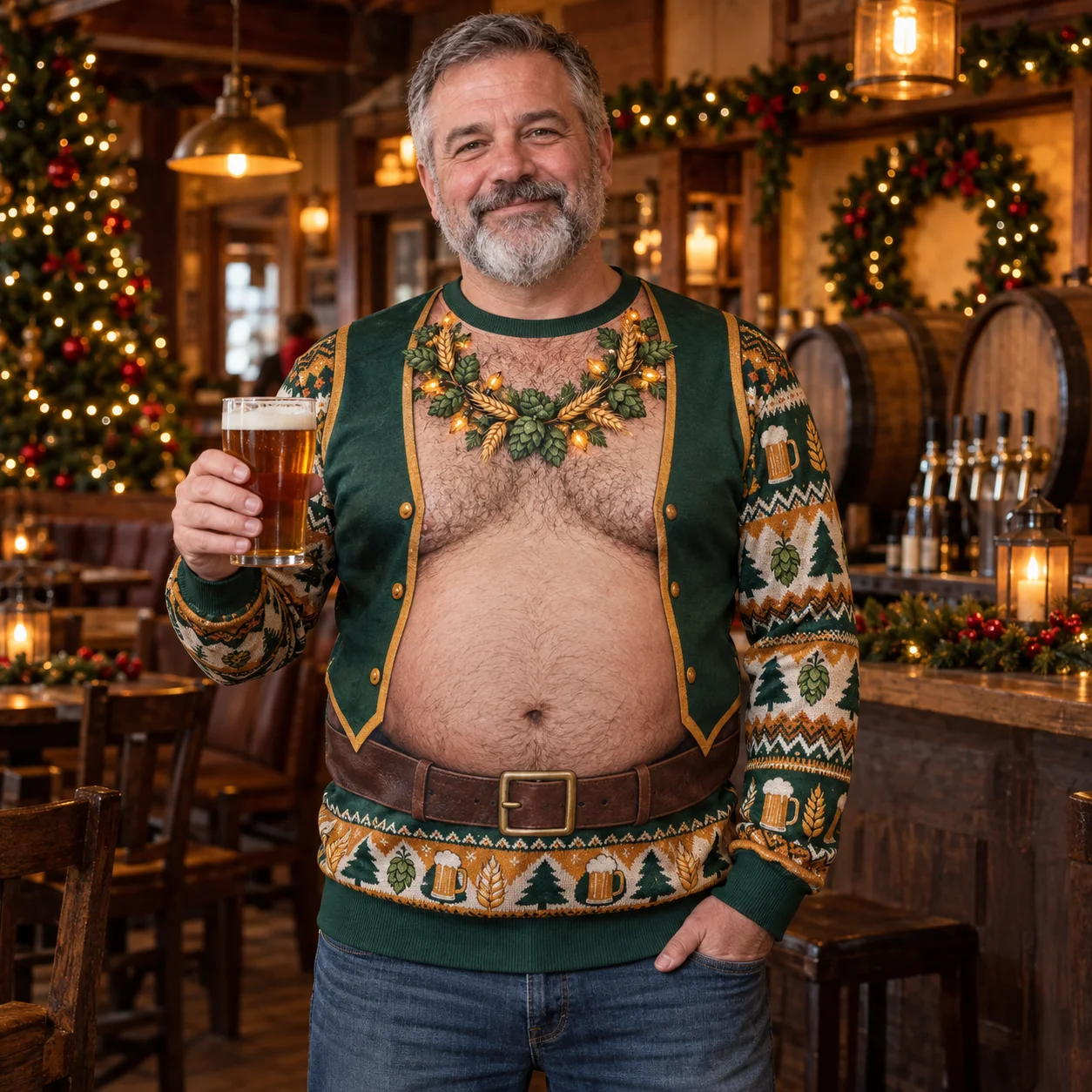 Craft Beer Hops Ugly Christmas Sweater Men 3D Print Polyester Crewneck Sweatshirt Funny Xmas Holiday Party Pullover