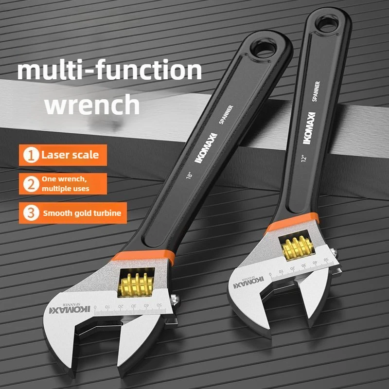 1 Pcs 6/8/10/12/15 Inch Universal Spanner Adjustable Strong with Non-slip Handle Large Opening Monkey Wrench