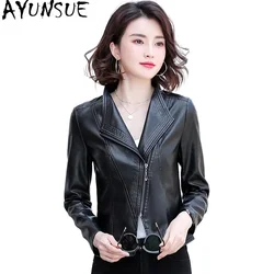 AYUNSUE-Veste courte en cuir véritable pour femme, manteau en peau de mouton, coupe couvertes, vêtements d'automne, nouveau, 2024