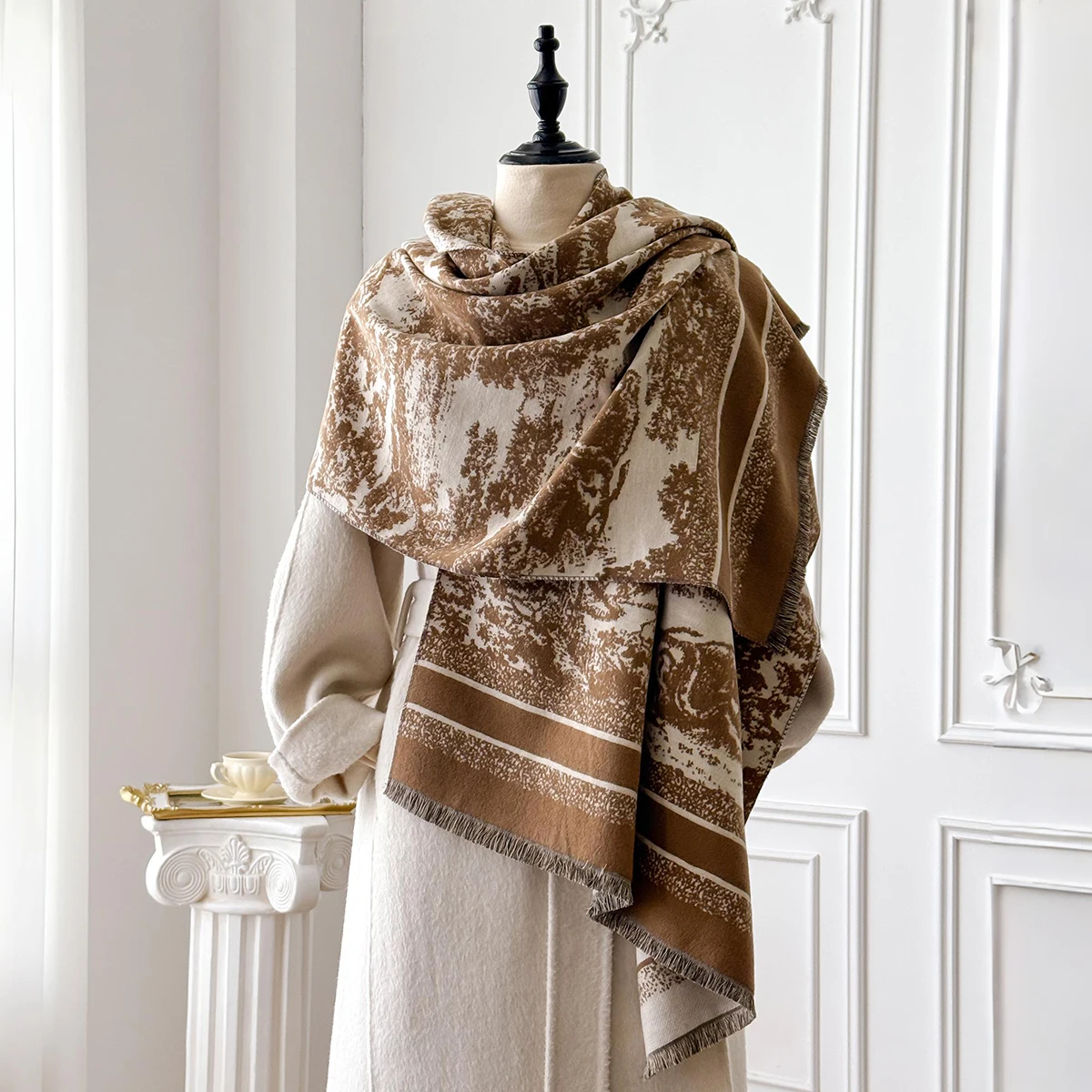 Damen-Kaschmirschal der Luxusmarke 2025, warm, mit Quasten, gestreift, bedruckt, Pashmina-Schal, Foulard und Poncho für den Winter – Detail 11