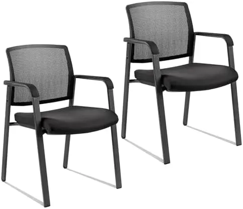 Guest Reception Stacking Office Chairs with Arm, Mesh Back Waiting Room Chair with Upholstered Fabric Seat and