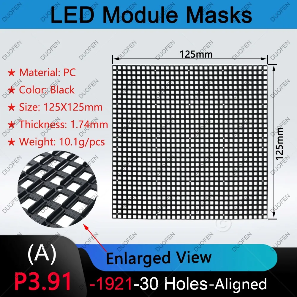 

P3.91-1921-30Holes series Masks, Model A/B/C/D，125X125mm，Black Plastic, for LED display repair