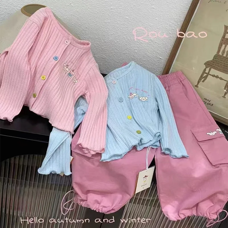 

South Korea Children's Clothing for Girls2024Autumn Fashion New Little Girl Knitted Cardigan Sweet Cute Sweater Coat Fashion