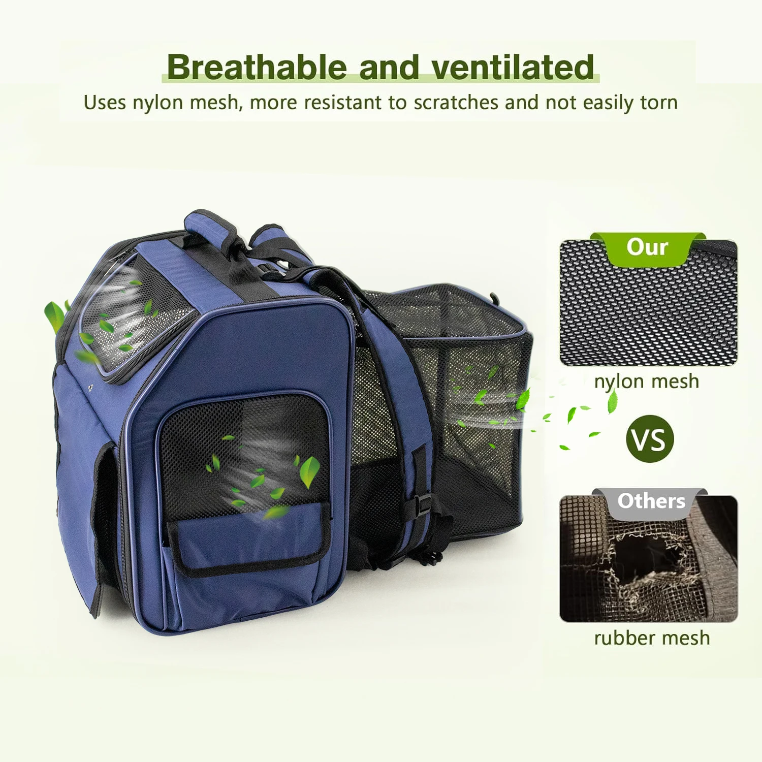 Expandable  Breathable Oxford Pet Backpack, Airline Approved Dog Cat Travel Carrier With Mesh Space Safety Internal Tether