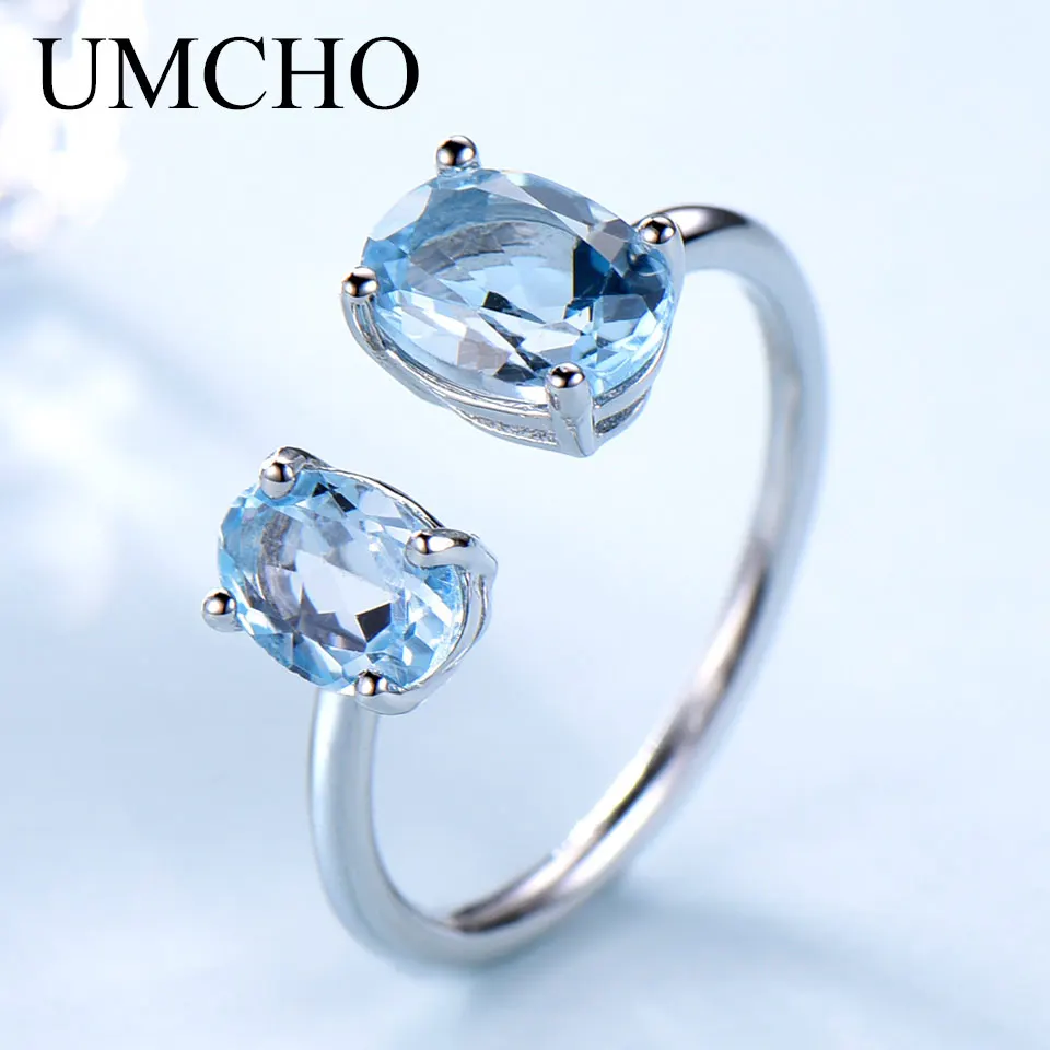 

Blue Sky Topaz Ring Oval Opening Rings for Women 925 Sterling Silver Ring Birthday Gift New 2025