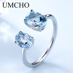 Blue Sky Topaz Ring Oval Opening Rings for Women 925 Sterling Silver Ring Birthday Gift New 2025