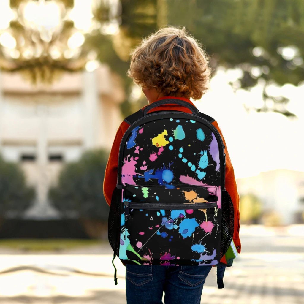 Fondo negro pintura salpicaduras nueva moda femenina para chicas mochila universitaria impermeable de alta capacidad 17 pulgadas   ﻿   ﻿