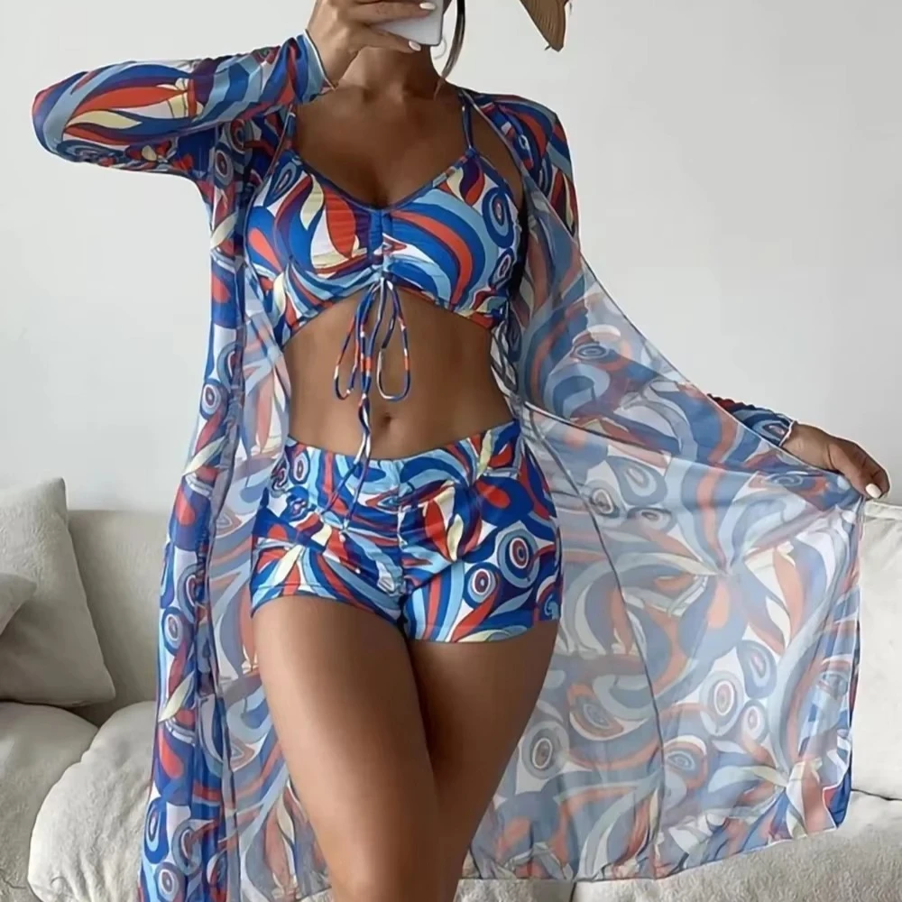 Summer Print Sexy Bikinis Swimwear Female Swimsuit Beachwear Push Up Three-Piece Bikini Set Women Swimming Bathing Suit