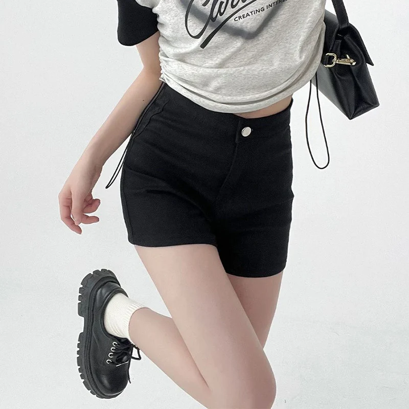

Summer Korean Classic Girls High Waist Thin Jeans Female Solid Color Denim Shorts Lady Skinny Thin Casual Short Pants
