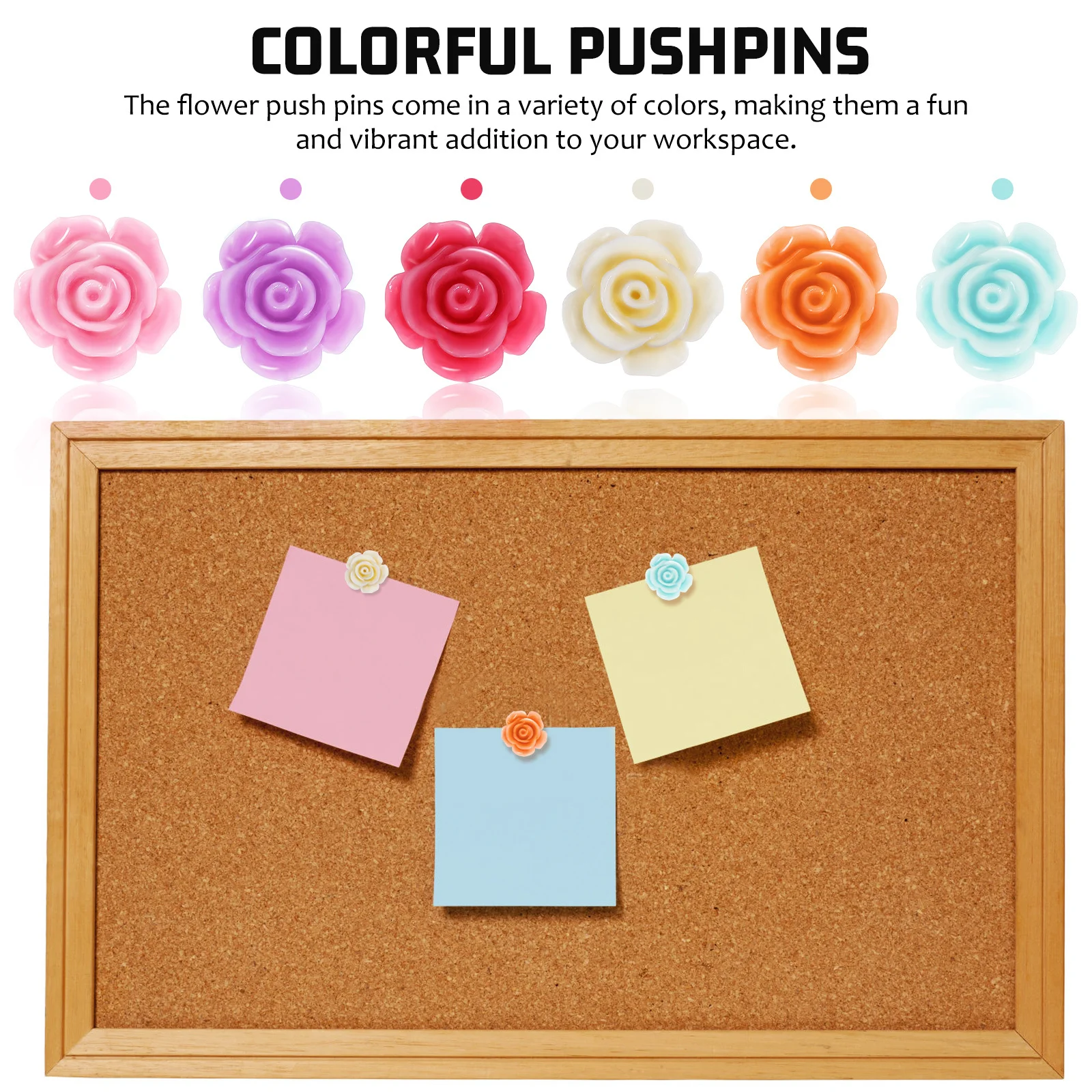 50 Uds. Chinchetas decorativas con forma de rosa, chinchetas con flores bonitas para tablón de anuncios, tablero de corcho, suministros escolares de oficina