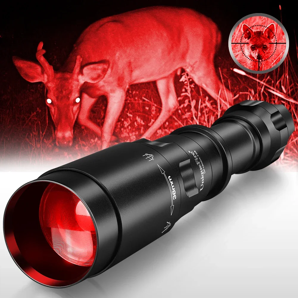 UniqueFire 1605 T38 Fresnel Lens XPE LED Flashlight Red Beam Light Dimmer Swtich Indicator Zoomable Torch for Hunting Hog Coyote