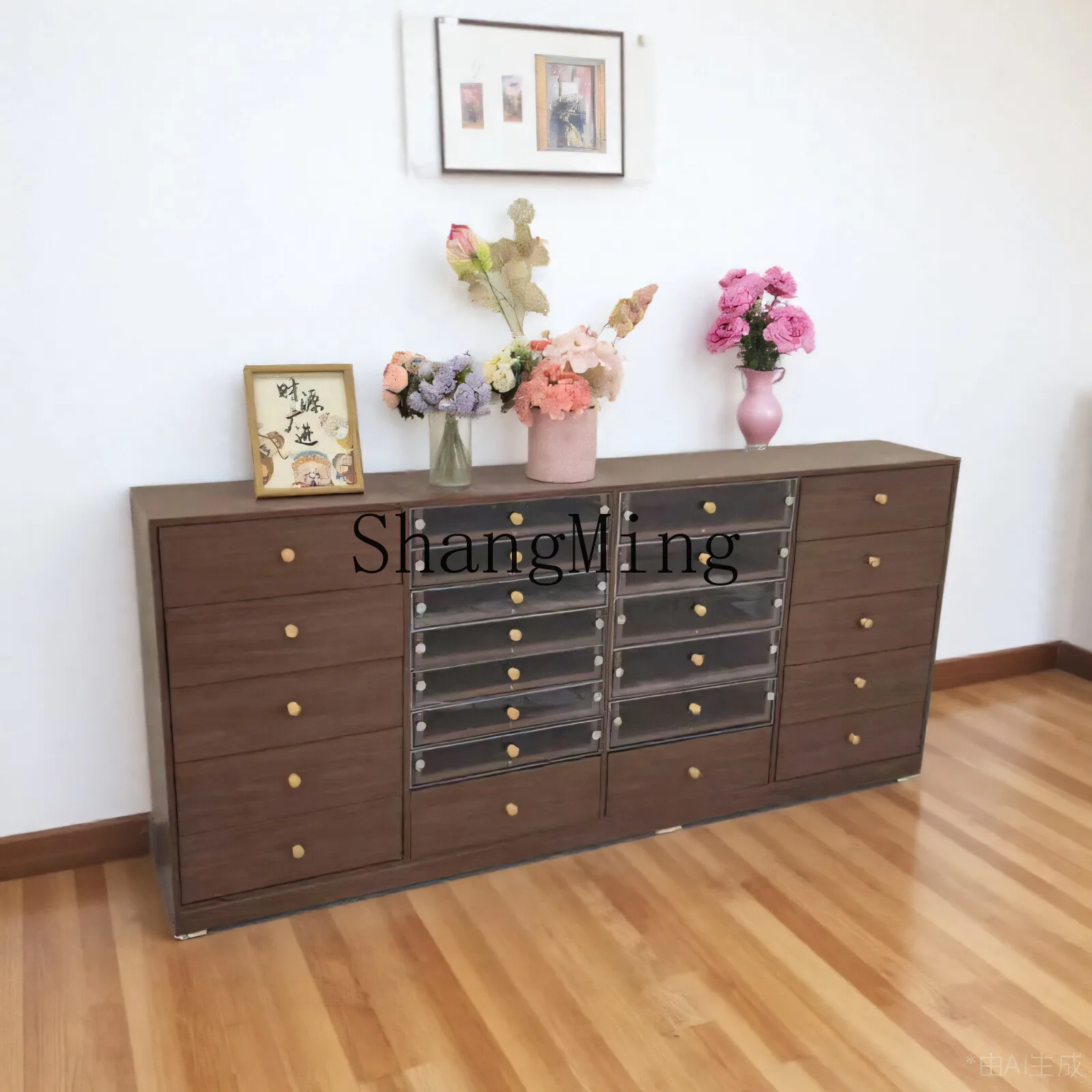 Novo Armário de Manicure Retro em Madeira Sólida Cor Noz, Armário de Exibição para Armazenamento de Esmaltes