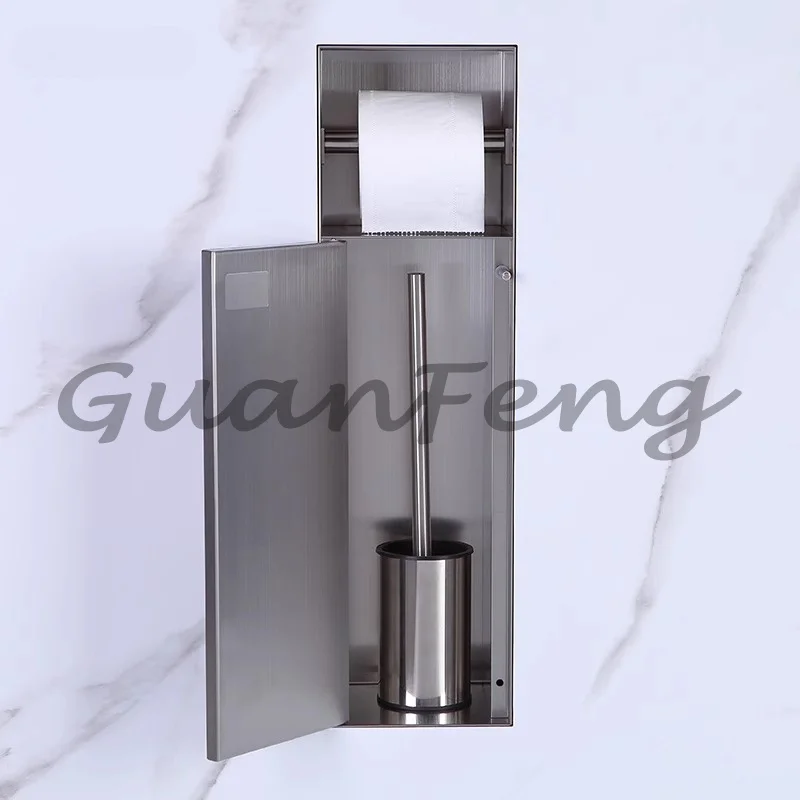 Wall cabinet tissue toilet brush hidden light luxury wall mounted