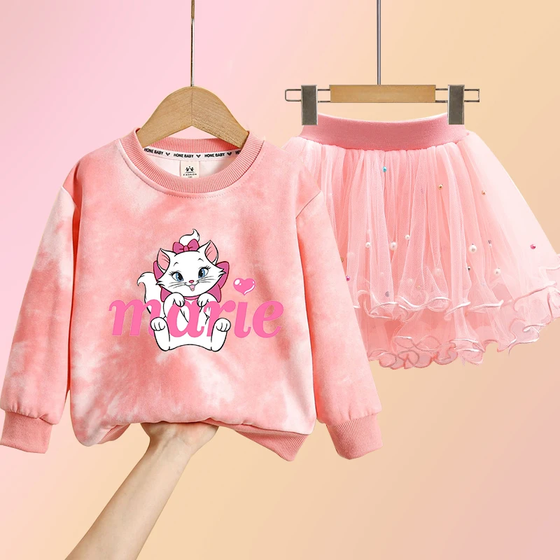 ชุดเดรสแมวสาวมารีจาก The Aristocats เสื้อยืด กระโปรงบัลเลต์ ชุดเดรส ชุดสูท สำหรับงานวันเกิด เด็ก เสื้อแขนยาว เสื้อผ้าฤดูใบไม้ร่วง 2-7 ปี