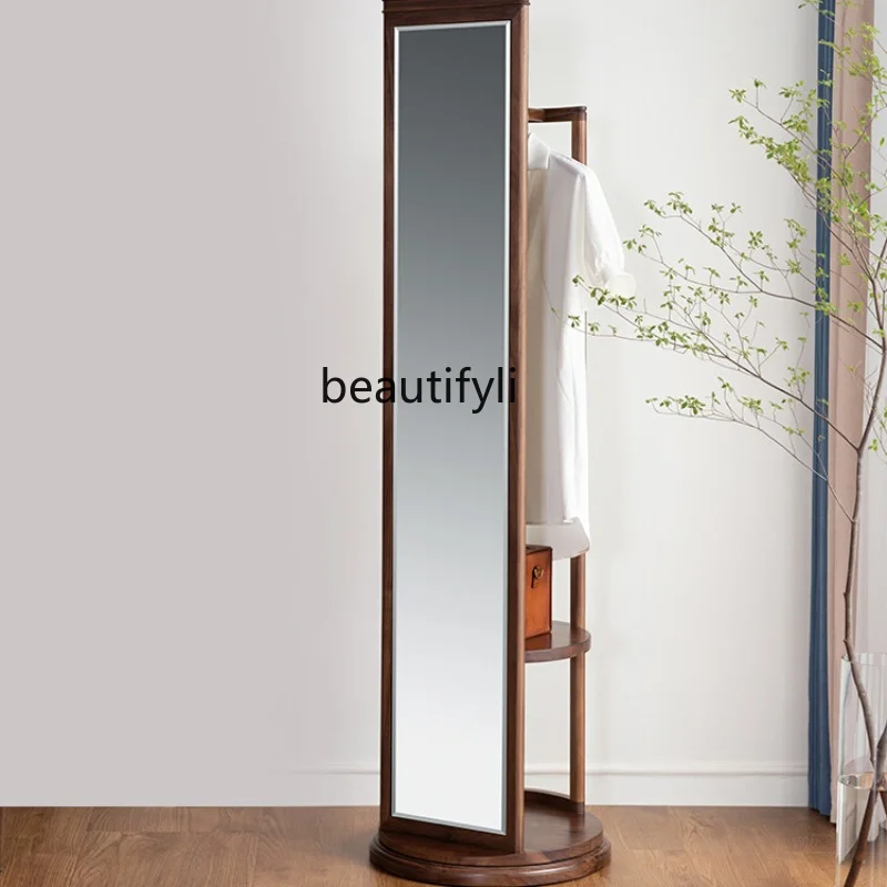 

Black Walnut Full-Length Mirror Vertical Home Floor Mirror New Chinese Multi-Functional Bedroom Rotating Hanger Clothes Mirror