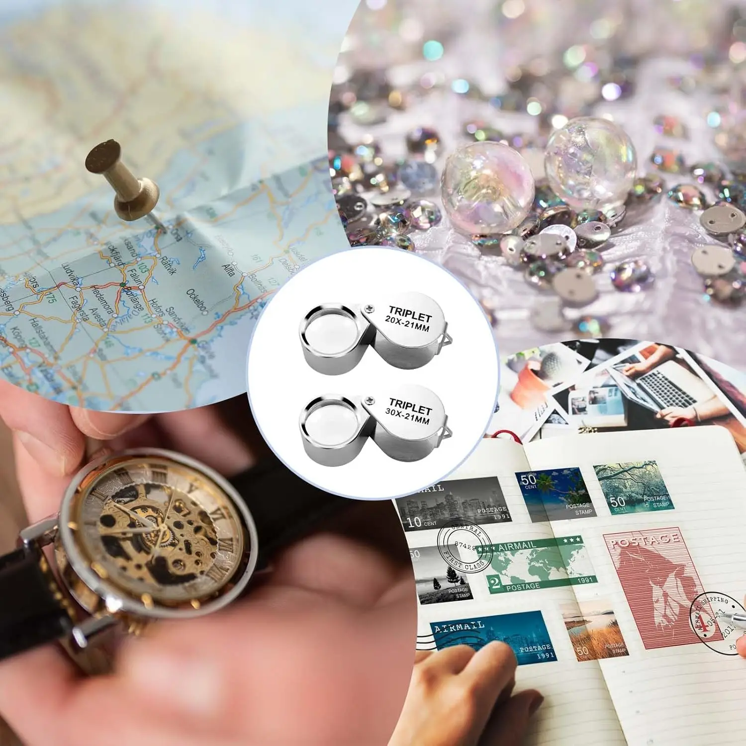 10X 20X 30X الثلاثي الطاقة مجوهرات العدسة مجموعة للطي جيب عدسة مكبرة للأحجار الكريمة عملات الساعات الفولاذ المقاوم للصدأ مع صندوق #5