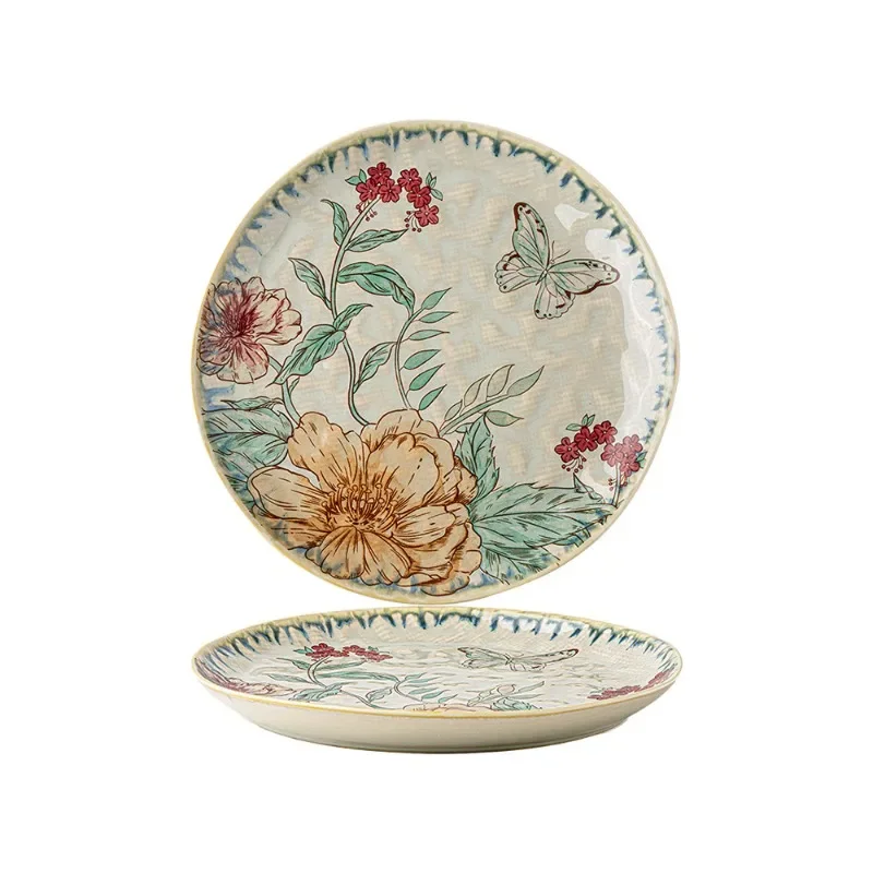 1pc Vintage Water Ripple Shallow Plate Exquisite Dessert Plate Steak Dinner Plate Household Utensils