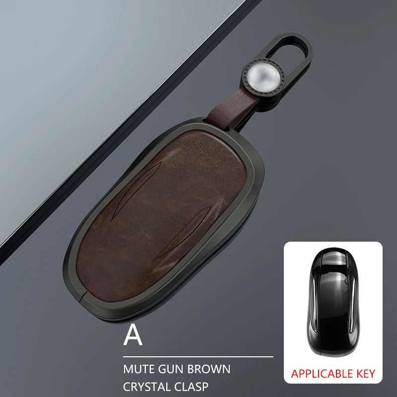 Car Aluminum Alloy Leather Keychain Case Cover For Tesla Model 3 Model S Model Y Smart Remote Key Interior Accessories