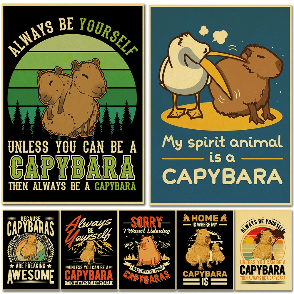 

Capybara Animals Poster Kawaii Kraft Retro Wall Chart Posters Home Living Bed Room Decor Art Bar Cafe Frameless Wall Painting