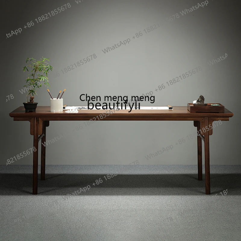 X New Chinese Style Black Walnut Solid Wood Large Desk Study Calligraphy Table Calligraphy Table Long Table Home Ming Style