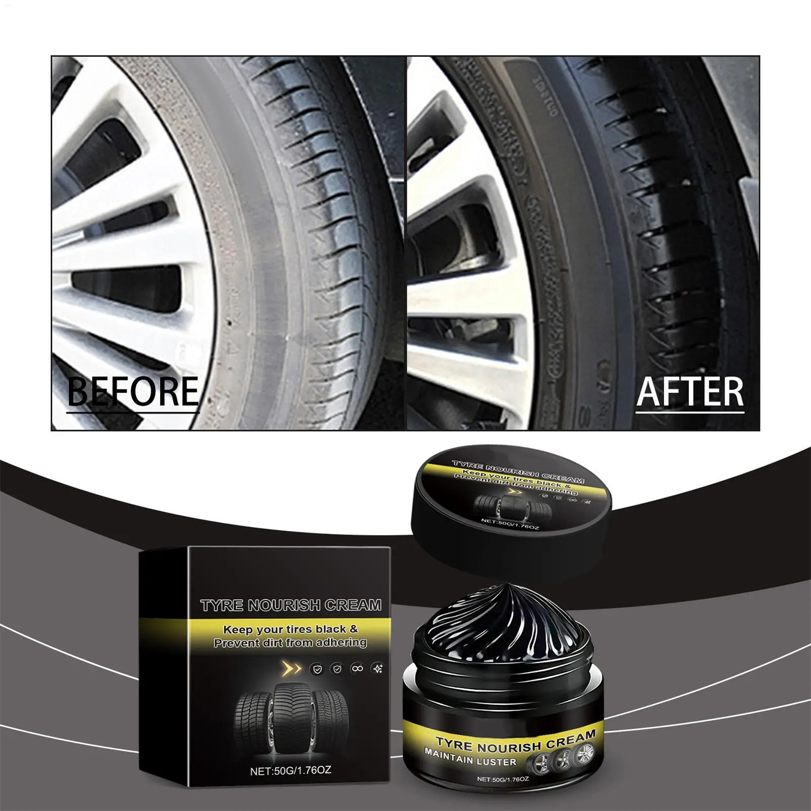 50g Wax Long-Lasting Shine Anti-Dust Protection Tire Renewal Prevents Aging Cracking Car Wheel Polish Restorer Car Cleaner Cream