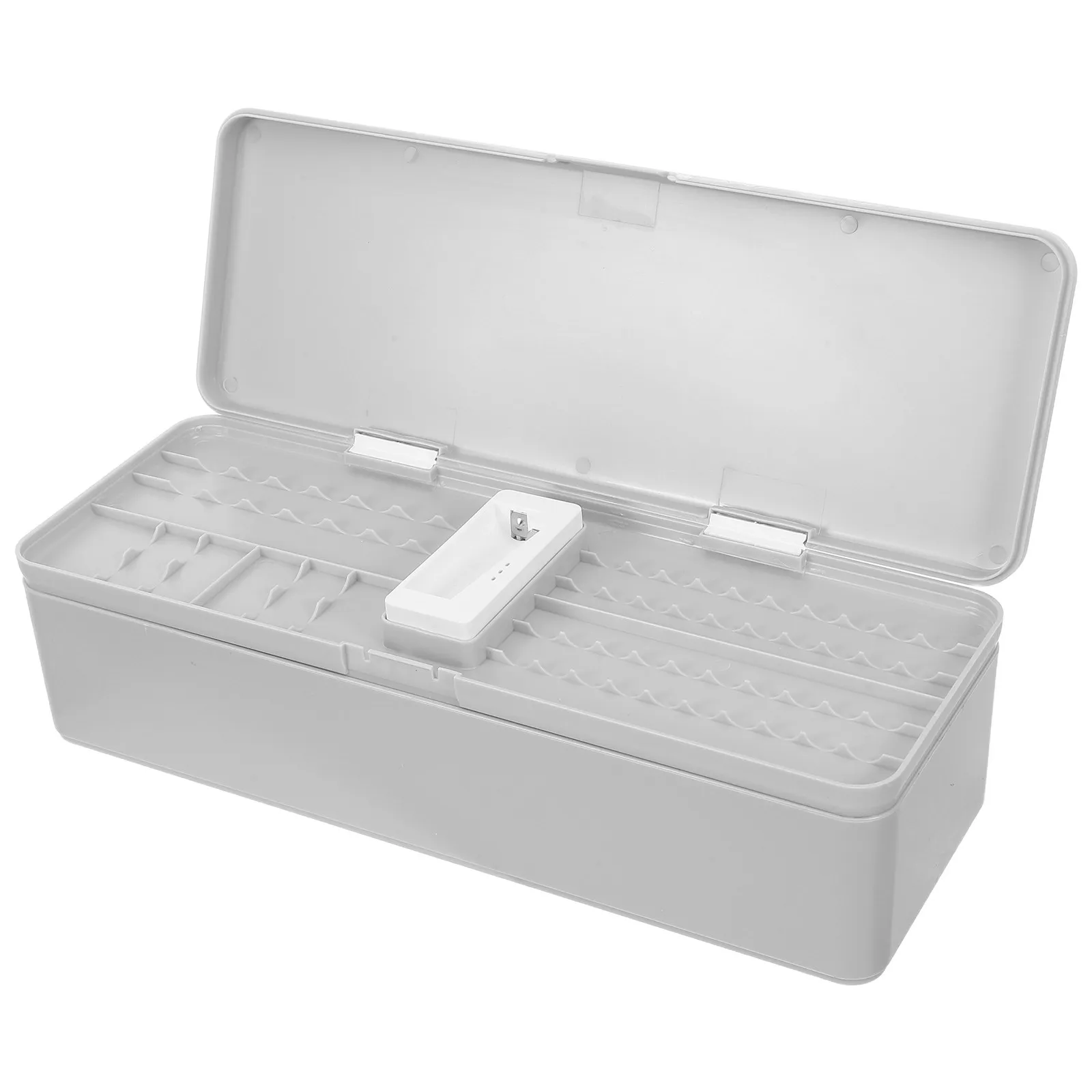 Battery Storage Organizer Case Grey Double Layer for Aa Aaa Button Coin Cell Batteries Home Office Travel Battery Box Plastic