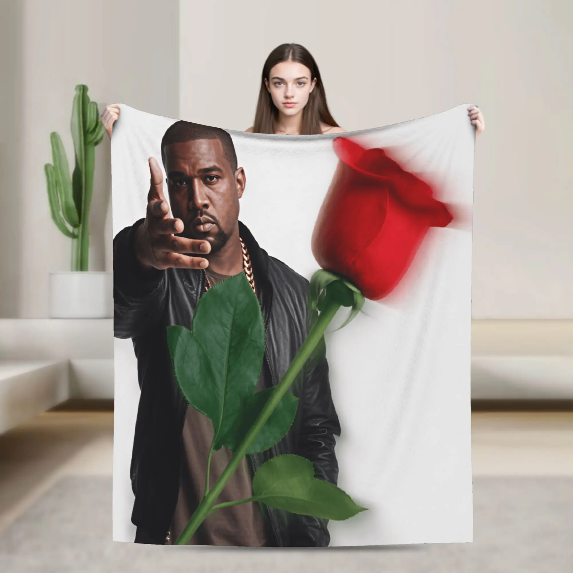 Super Soft BlanketBoy Girl Picnic Kanye West Meme Throw Blanket  Flannel Bedspread For Couch Chair Funny Sofa Bed Cover