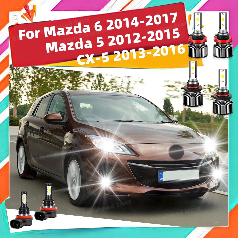 

2/6x For Mazda 6 2014-2017 Mazda 5 2012-2015 CX-5 2013-2016 LED Headlight High Low Beam 6000K CSP Chips Fog Lamp Bulbs