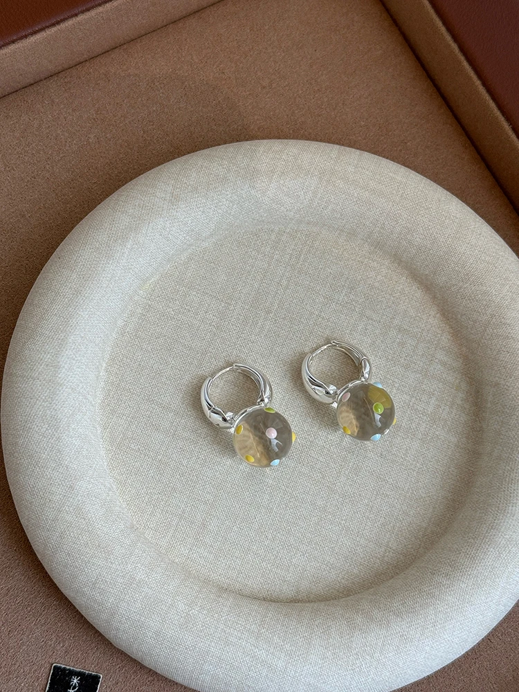 Makronen-farbige Tropfenglasur-Polka-Dot-Ohrringe mit transparenten runden Kugelanhängern für Damen – Trendiger Schmuck 2026, vielseitige Accessoires – Detail 8