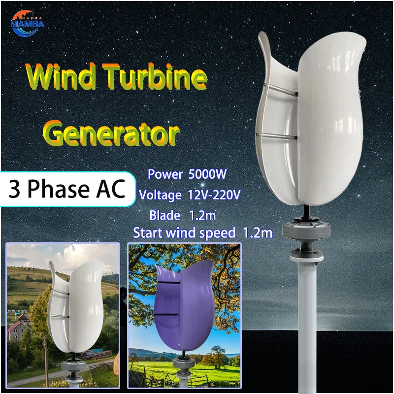 5000w Vertical Axis Wind Turbine Outdoor RV Home Dedicated With MPPT Wind And Solar Hybrid Controller 48v 24v Off-Grid System