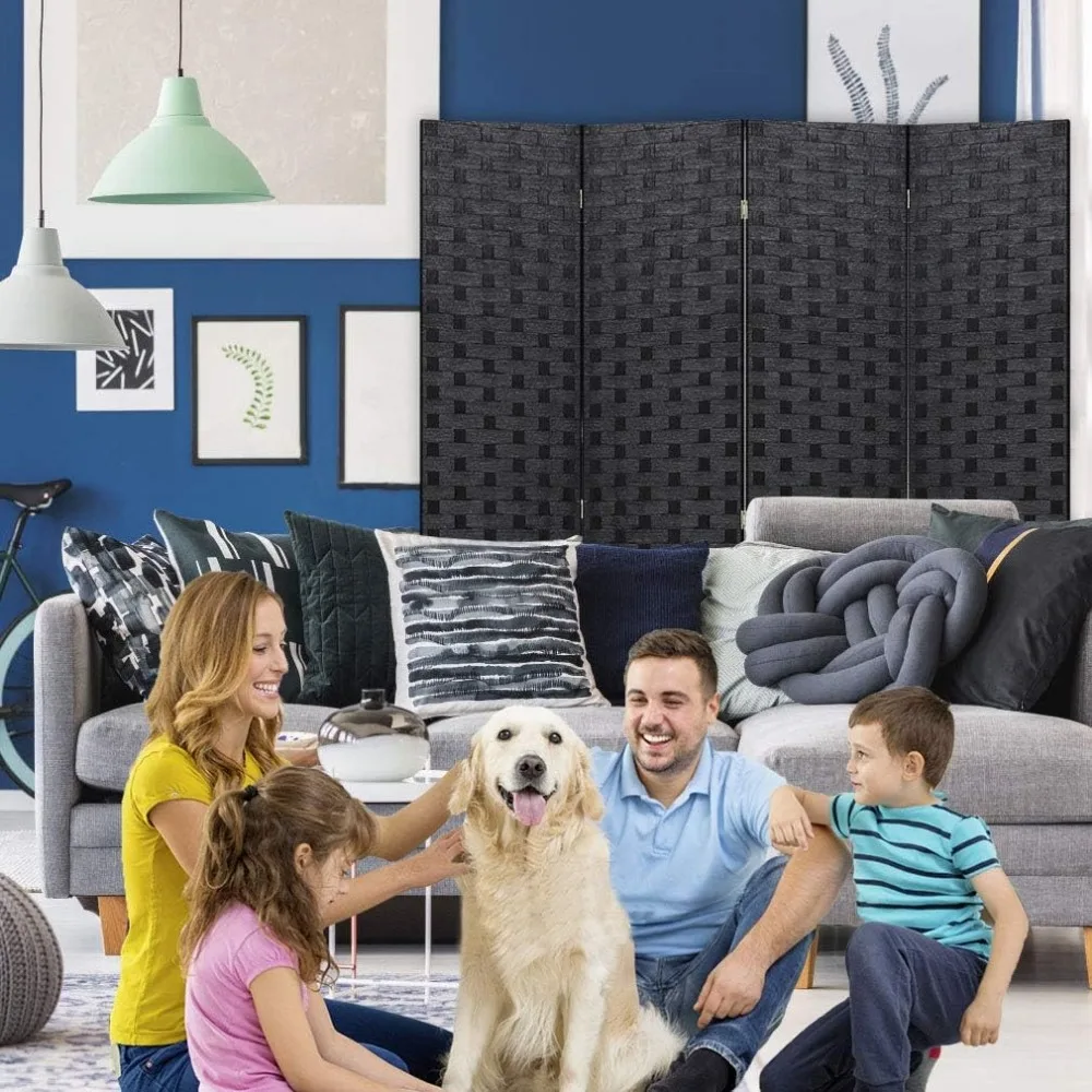 6FT Wood Mesh Room Divider, 4-Panel Folding Portable Partition Screen for Indoor Use in Black