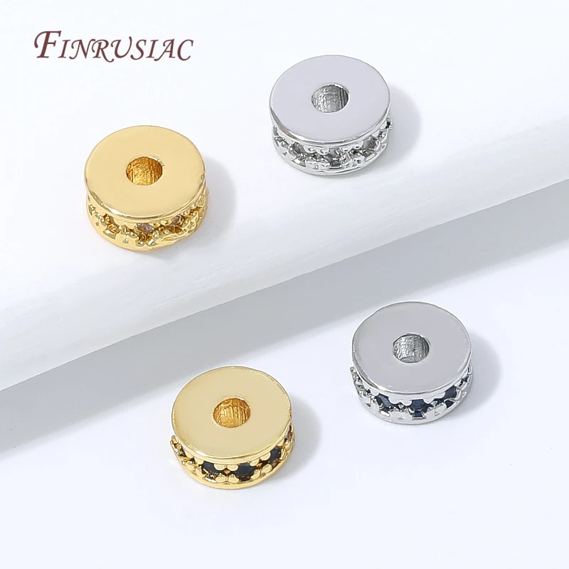 18K Gold Plated Micro Pave CZ Rondelle Spacer Beads,Rhinestone Wheel Beads For DIY Bracelet Necklace Jewelry Making Supplies