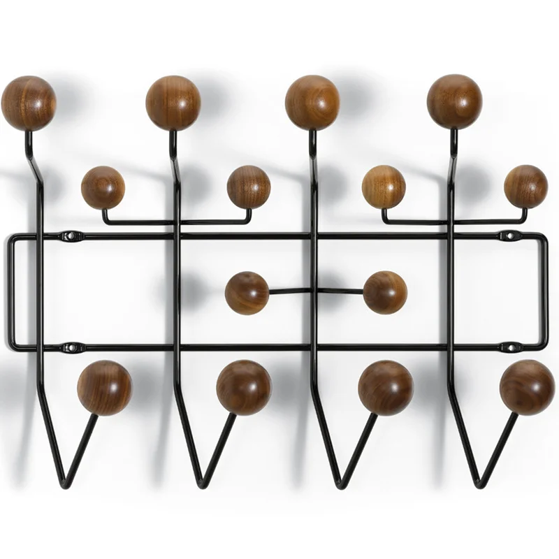 Furniture Hang It All Coat Rack Walnut Wood Balls Metal Hooks Clothes Holder Hat Wall Hanger for Living Room Classic Creative